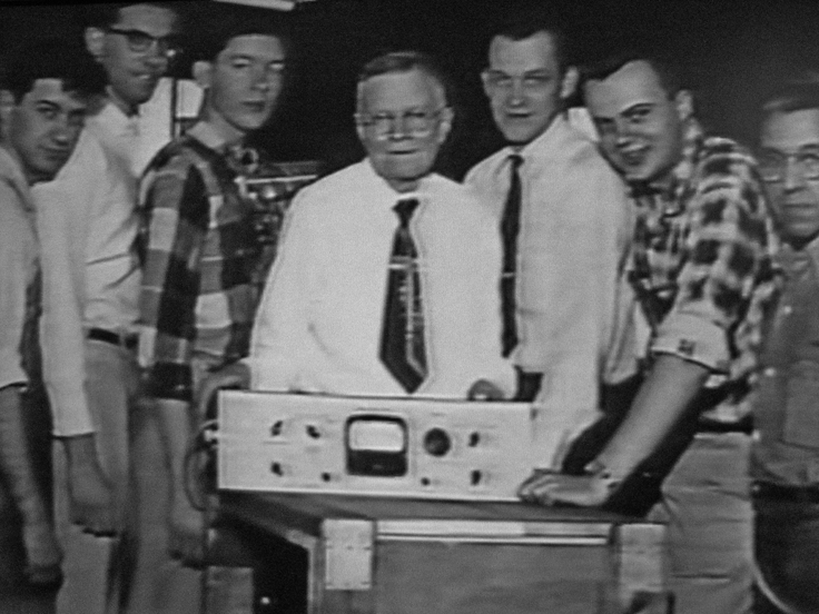 Richard Ranger with his staff and their tape recorder