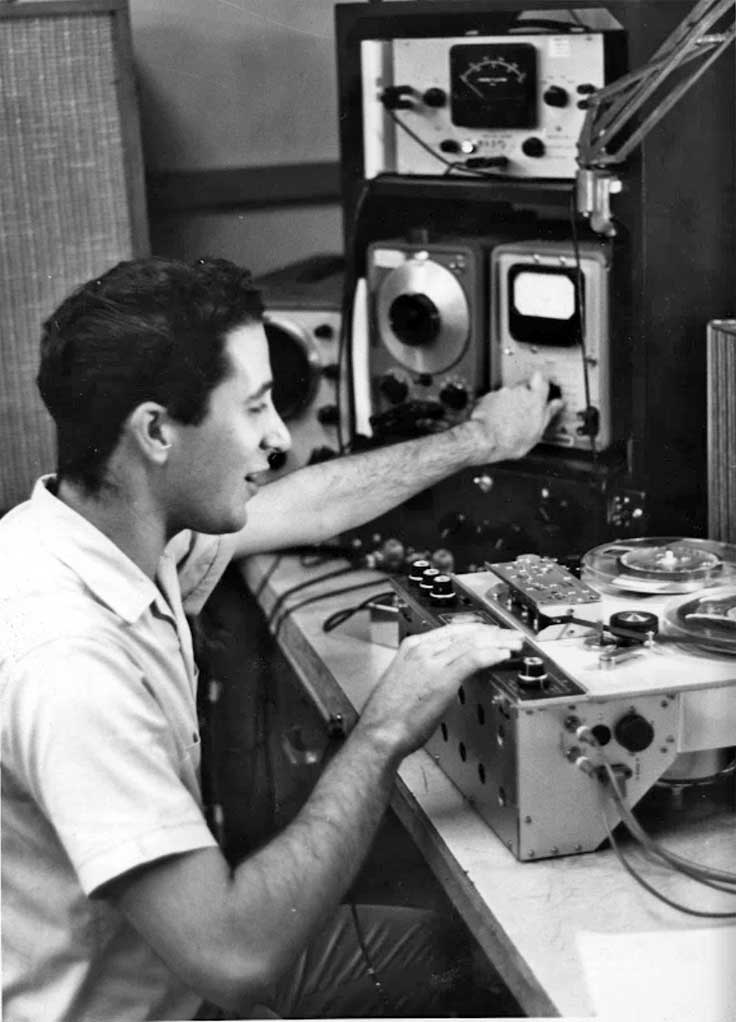 Alan Fishel in 1965 testing a Concertone 605 reel to reel tape recorder