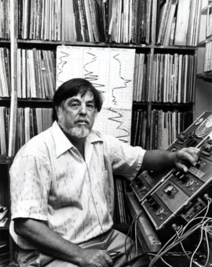Alan Lomax with two Ampex 601-2 reel tape recorders