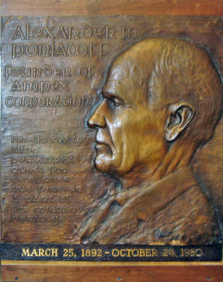 Bronze plaque of Ampex founder Alexander+M.Poniatoff