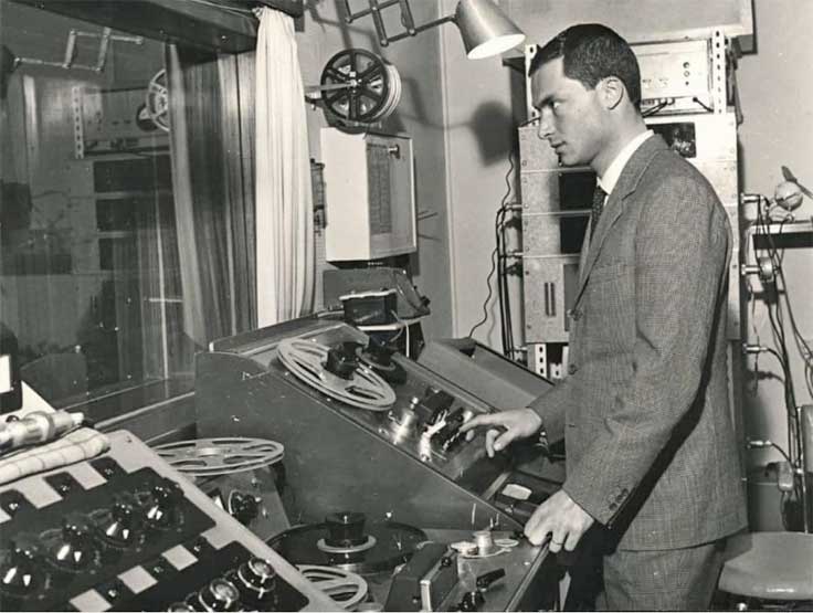 Andrew S. Redding with Ampex reel tape recorder