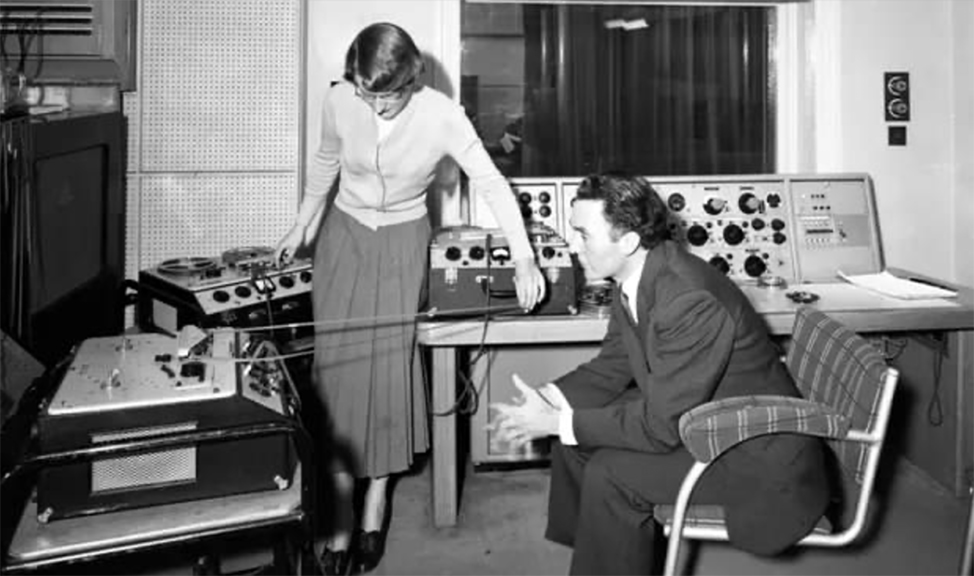 BBC 1957 - Daphne Oram Composer with writer Frederick Bradnum exploring radiophonic effects