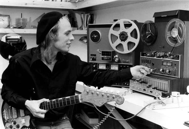 Brian Eno with Teac and Revox reel tape recorders