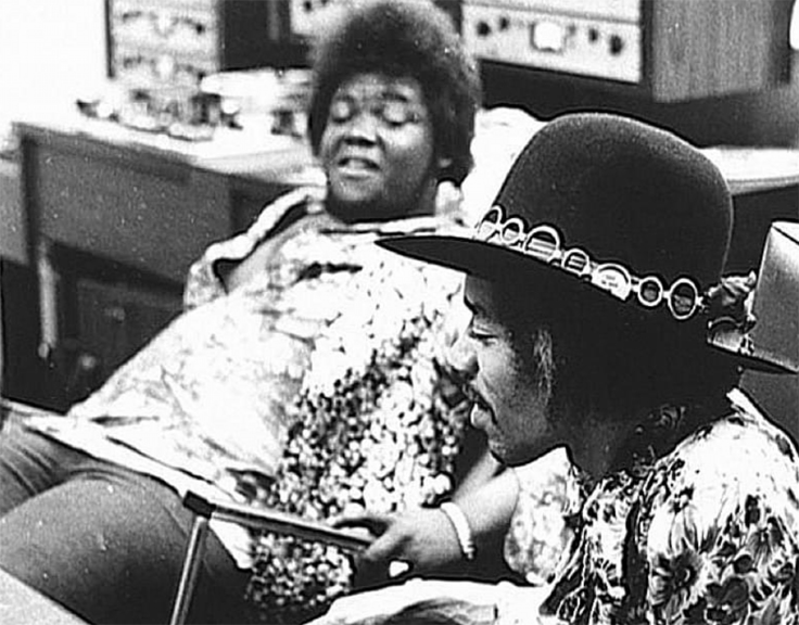 Buddy Miles and Jimi Hendrix with Scully reel tape recorder