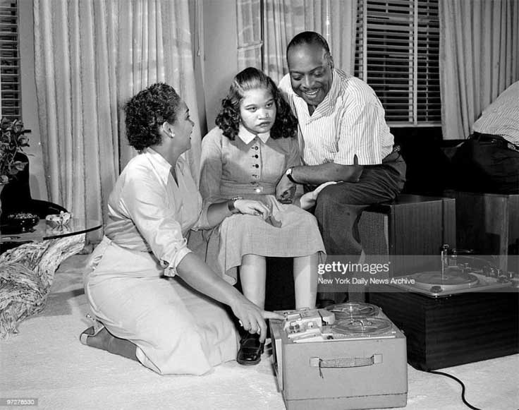Count Basie, Catherine and Diane with a Revere reel to reel tape recorder