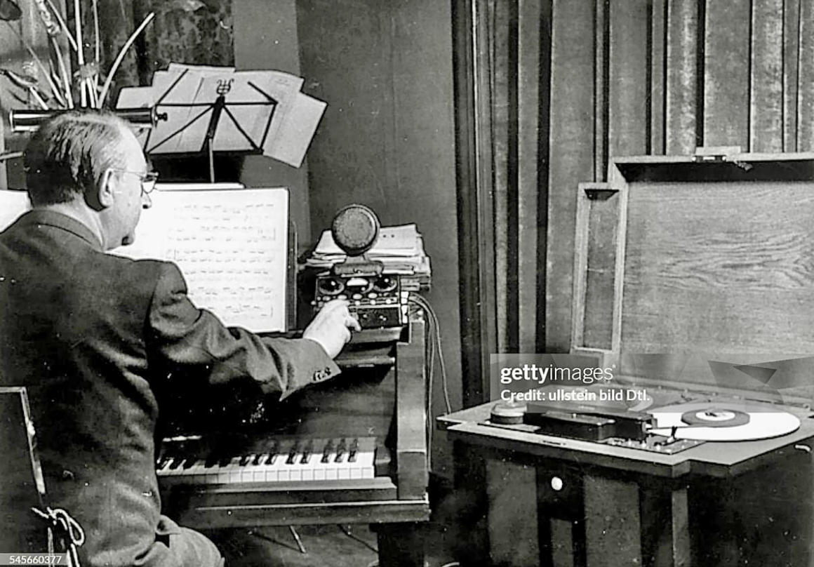 German musician, composer Eduard Kunneke, making a magnetic recording on the German Magnetophon in 1940