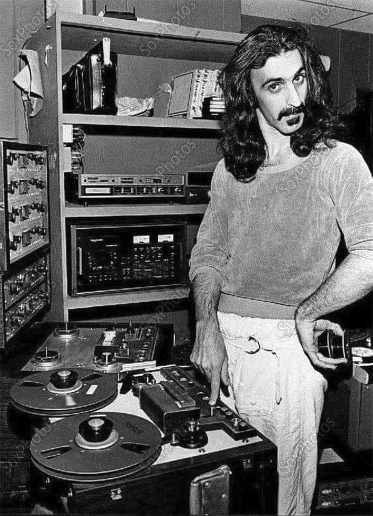 Frank Zappa with Scully reel tape recorders and Nakamichi cassette recorder