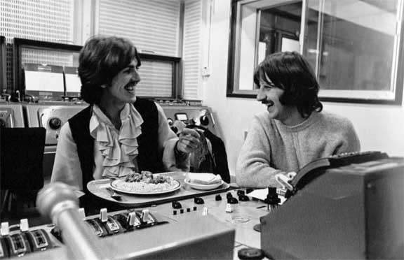 George Harrison and Ringo Starr with BTR tape recorder