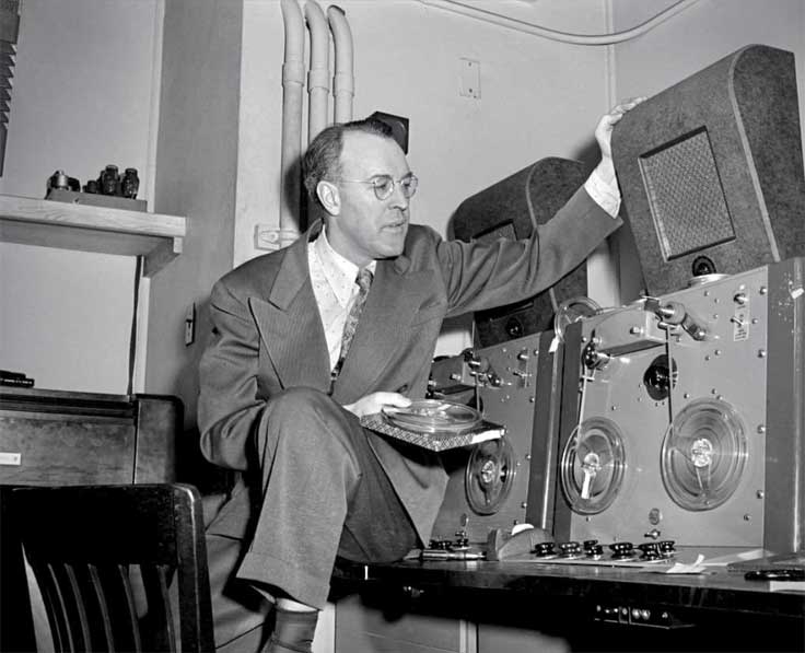 George Hicks on January 23, 1952 with RCA reel tape recorder