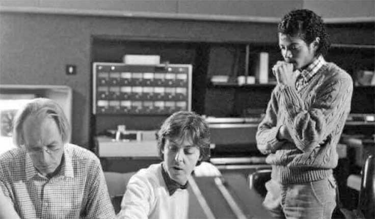 George Martin, Paul McCartney and Michael Jackson with MCI, or EMI reel tape recorder