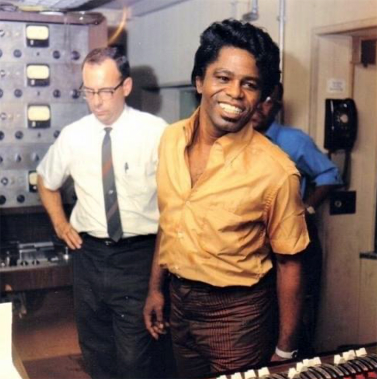 James Brown with Ampex reel tape recorder