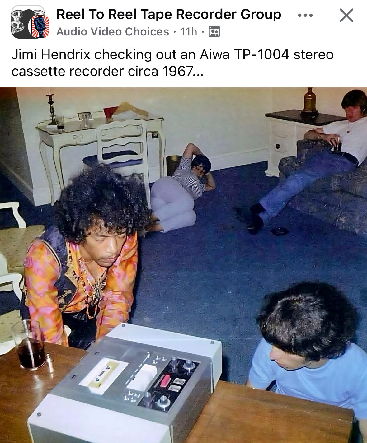 Jimi Hendrix with Aiwa portable recorder