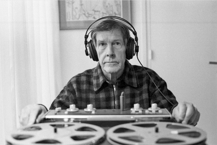 John Cage composer with Revox reel tape recorder