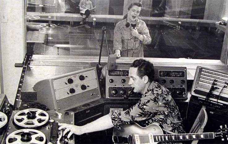 Les Paul and Mary Ford demonstrating Sound-On-Sound on Ampex reel tape recorder