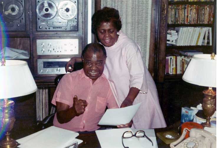 Louis and Lucille Armstrong with Tandberg reel tape recorder