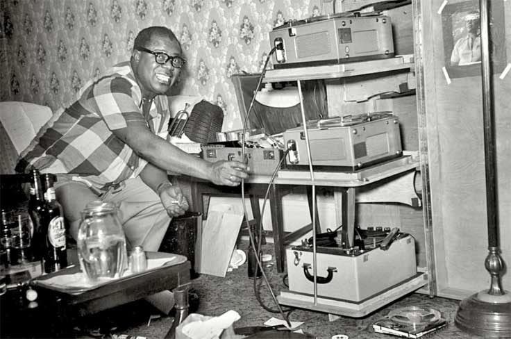 Louis Armstrong In Seattle with reel to reel tape recorders