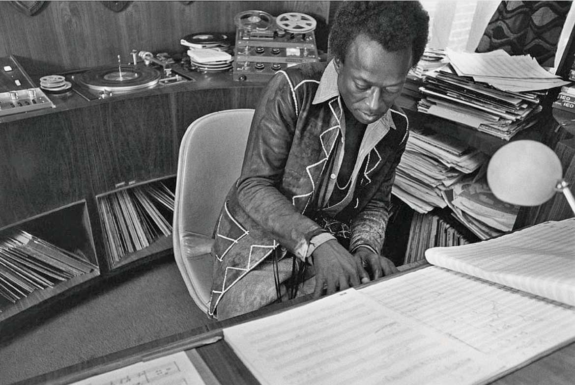 Miles Davis with Roberts reel to reel tape recorder