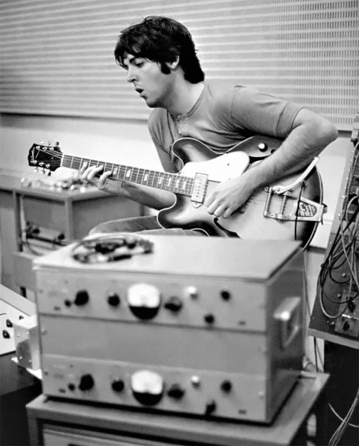 Paul McCartney with EMI recording equipment