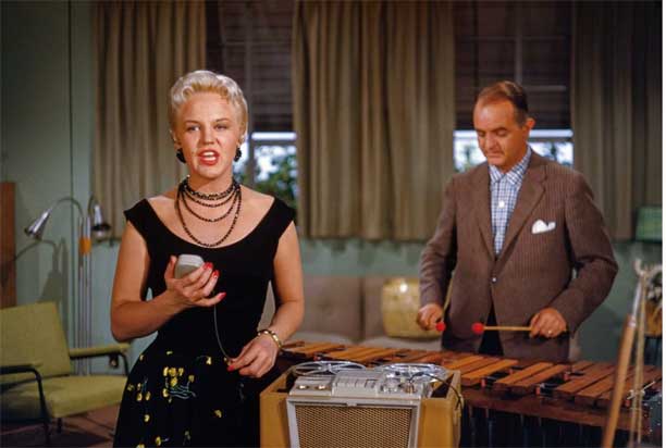 Peggy Lee and Sonny Buker with Revere reel tape recorder