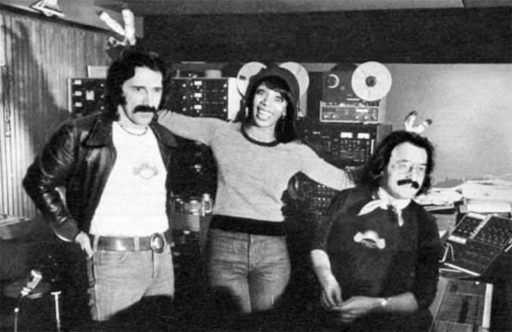 Peter Bellote, Donna Summer, Giorgio Moroder, with Revox and Scully reel to reel tape recorders