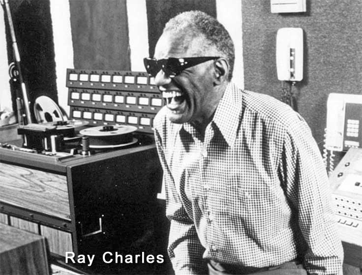 Ray Charles in studio with MCI Sony reel to reel tape recorder