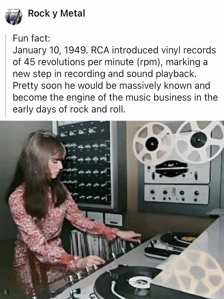 January 10, 1949 RCA released the 45 rpm record - Brenell tape recorder