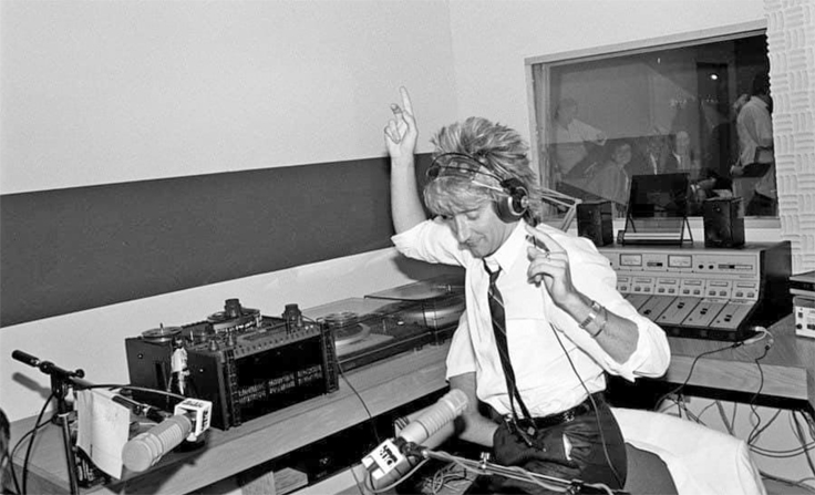 Rod Stewart with Otari reel tape recorder
