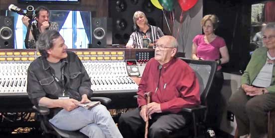 Rupert Neve being interviewed by Billy Crockett during the dedication of the new Neve 5088 console in the Blue Rock Studio