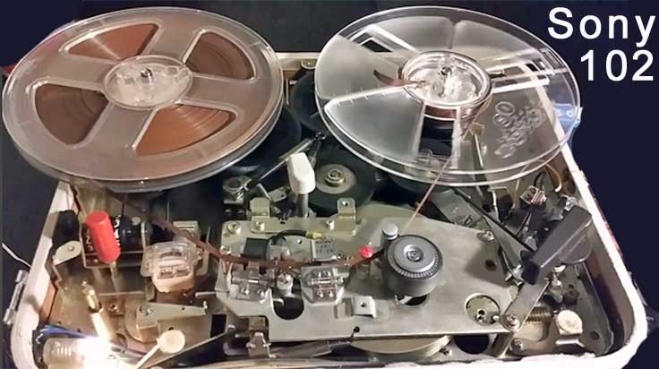 Sony Model 102 reel tape recorder open for repair