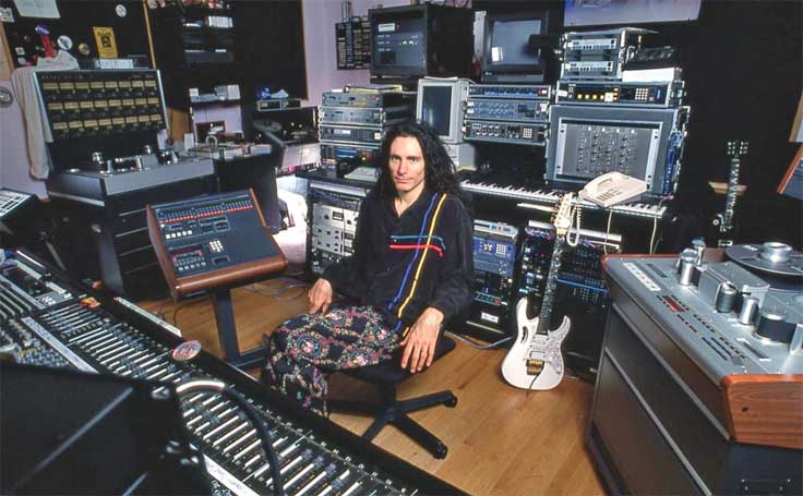 Steve Vai with Ampex reel to reel tape recorders