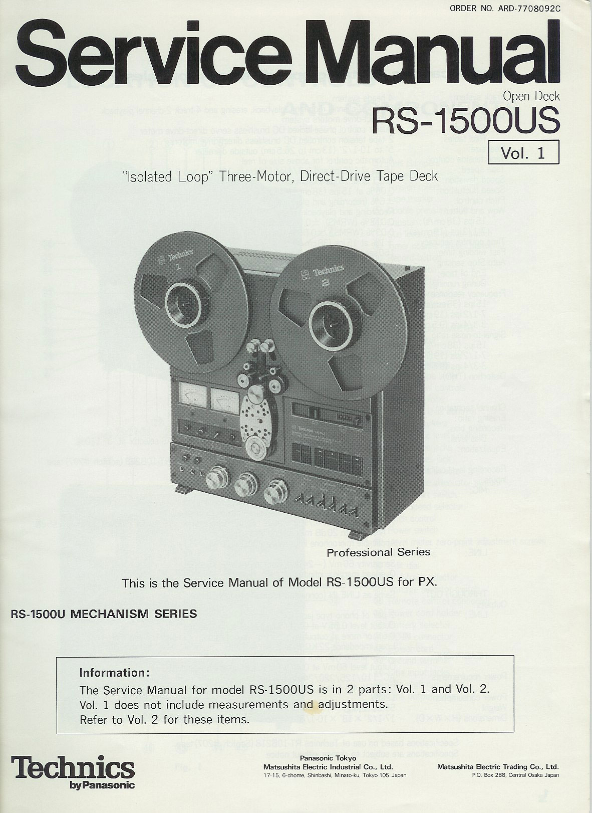 Technics RS-1500 Service Manual cover