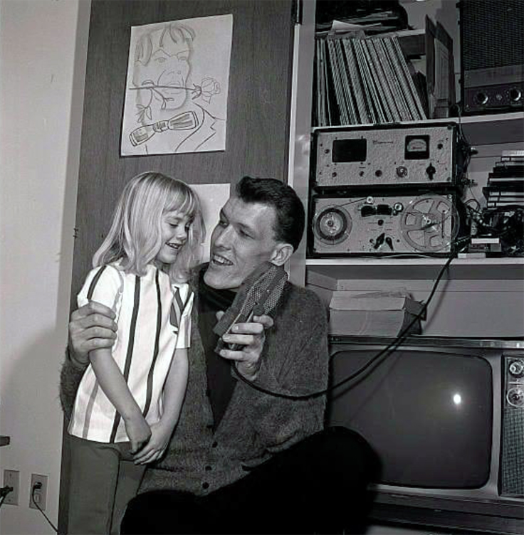 Ted Cassidy with daughter and Magnecord and Electro Voice V1 mic