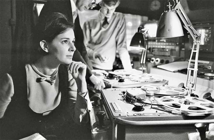 Verity Lambert English television producer BBC seen here in the control booth at the BBC TV Lime Grove Studios in Shepherds Bush directing and reviewing sound effect tapes produced by the BBC Radiophonic workshop. 8th December 1963