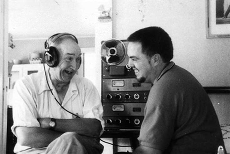 Wade Ward and Alan Lomax with Ampex 601-2 professional reel to reel tape recorders
