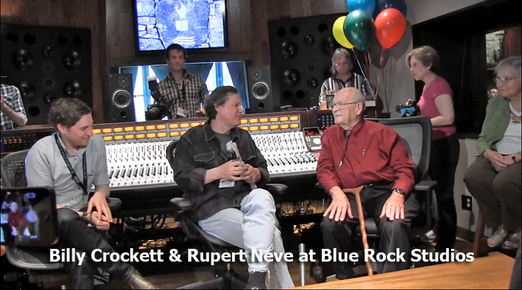 Rupert Neve being interviewed by Billy Crockett during the dedication of the Neve 5088 console in the Blue Rock Studio