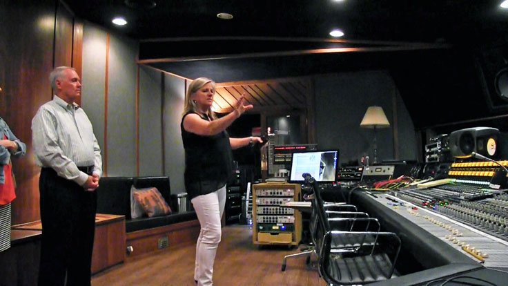 Lisa Fletcher giving tour of Arlyn Studios in Austin