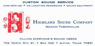 Martin Theophilus' 1964 business card for his just founded Highland Sound Company