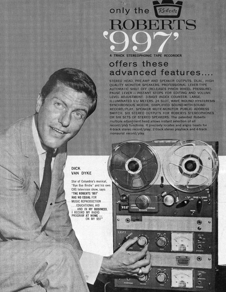 Roberts 997 reel tape recorder ad with Dick Van Dyke